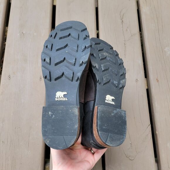 Sorel Emelie Blackened Brown Oiled Leather Waterproof Chelsea Ankle Boots Bootie - Picture 7 of 9